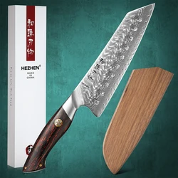 HEZHEN 7 Inch Santoku Knife 73 Layers Damascus Steel Kitchen Knife Cooking Powder Steel Core Cutlery Kitchen Tools