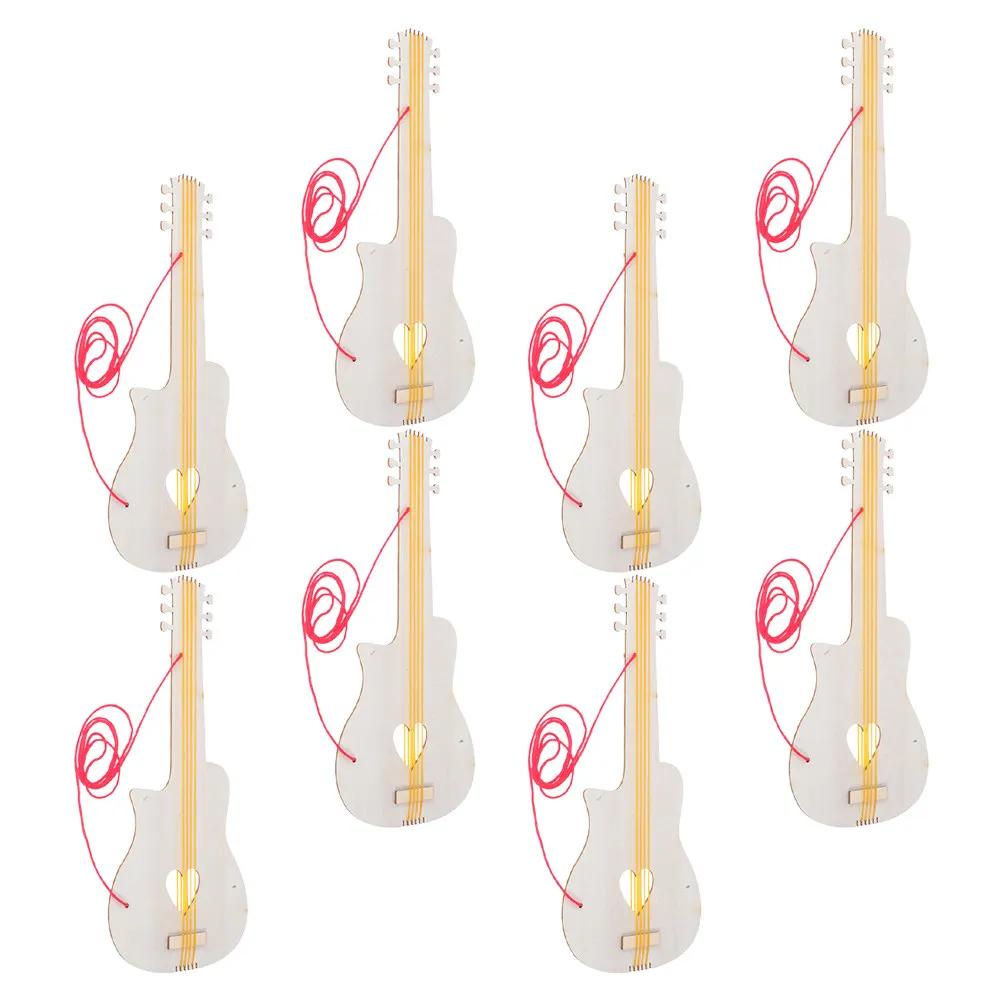 8Pcs Blank Wooden Guitar DIY Painting Craft for Music Interest Development Kindergarten Family Bonding Activities