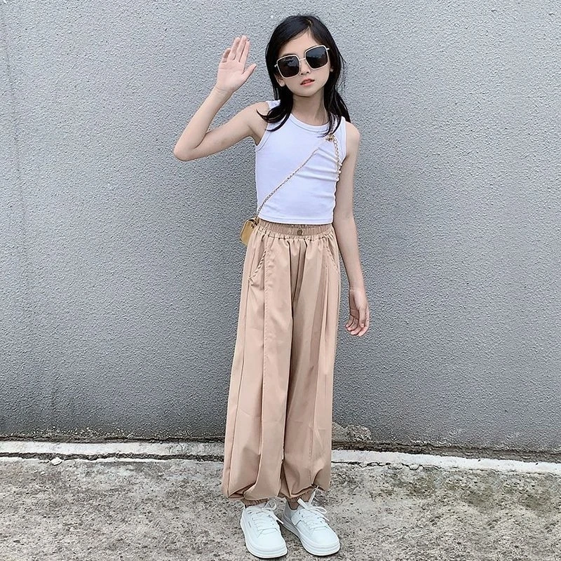 Girls' Lightweight Summer Casual Pants 5-12 Years Loose Stylish Culottes Kids' Jogger Pants Anti Mosquito Ventilated