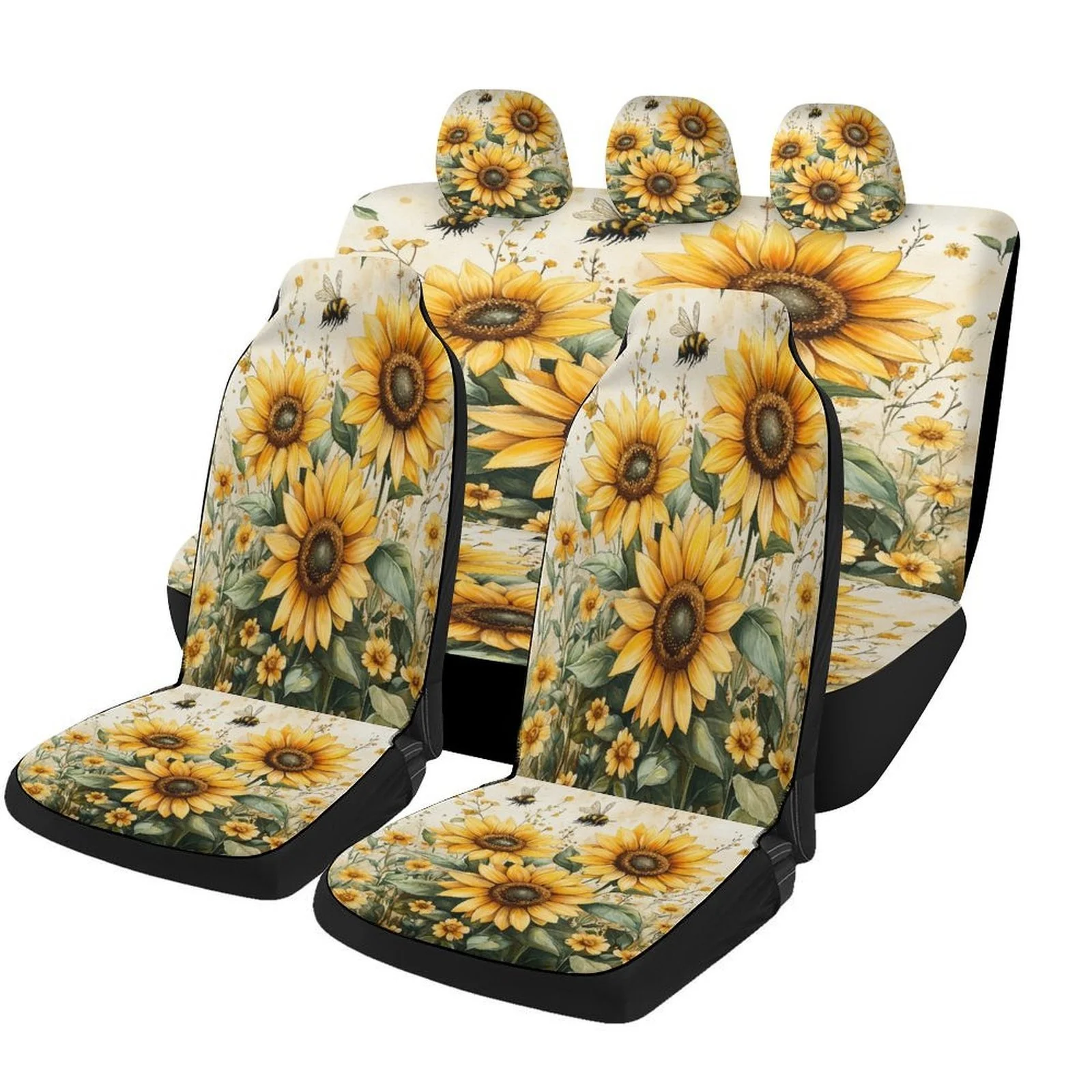 

Sunflower Field Designed Car Seat Cover Set For Most Cars, Trendy Novelty High-quality Car Seat Protector Covers Full Set, Unive