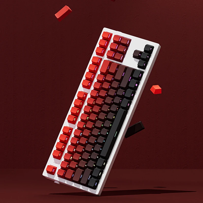 Teclas PBT retroiluminadas RGB con estampado lateral rojo degradado, 135 teclas, teclas de doble disparo, perfil de cereza para interruptores MX, Teclado mecánico