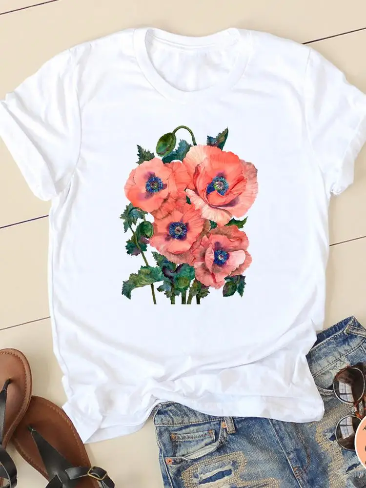 

Short Sleeve Fashion Women Print T Clothing Ladies Flower Sweet Trend 90s Casual Female T-shirts Clothes Graphic Tee