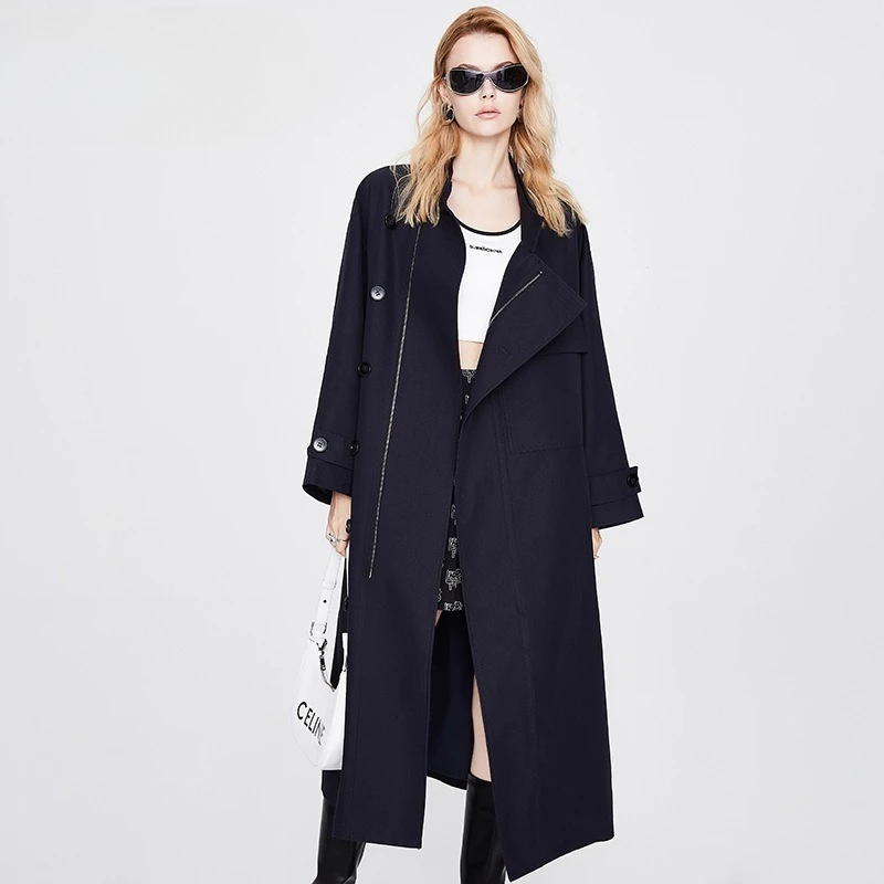 

Long Loose Trench Coat Women Autumn New High Density Glossy British Style Workwear Jacket