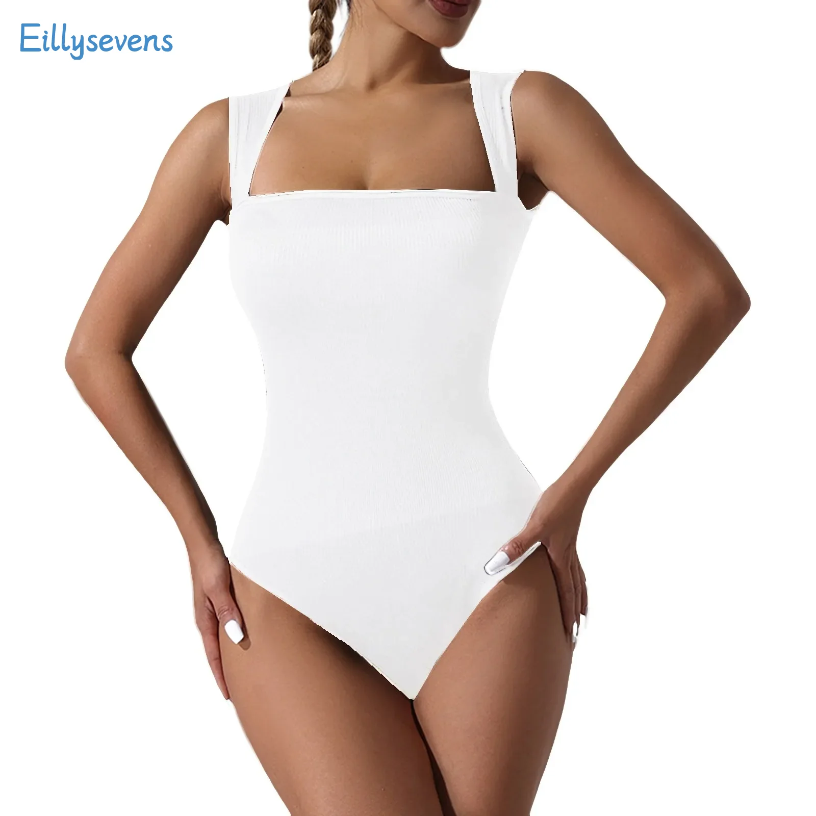 Bodysuit estilo colete com nervuras feminino, macacão justo, casual, sexy, botão snap, monocromático, sem almofadas de mama, regular, novo, moda