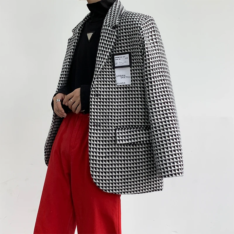

Повседневный клетчатый костюм Jaet, мужской весенне-осенний свободный костюм в стиле ретро, высококачественная одежда Haome West, модная длинная све, стандартная посадка