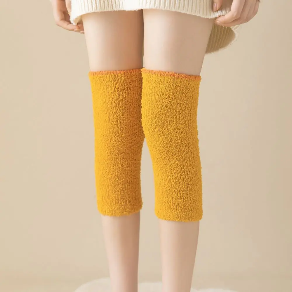 Sweet Warm Foot Cover Winter Autumn Lolita Candy Color Knee Protection Women Hosiery Knitted Leg Warmers Coral Fleece Socks