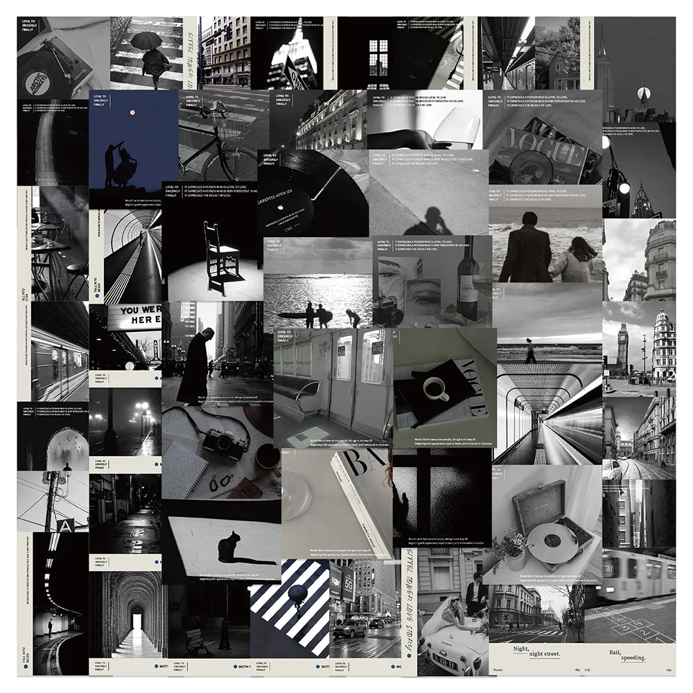 Стильные черные стикеры в стиле Ins для модных магазинов Iandscape, плакаты, винтажные наклейки, водонепроницаемые Стикеры для ноутбука, телефона, чемодана, 10/30/52 шт.