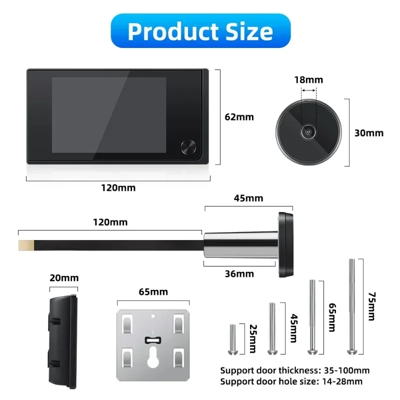 Caméra de porte numérique avec écran LCD 3.5 °, sonnette, judas, 1 million de pixels HD, œil de chat, moniteur extérieur, 120 pouces