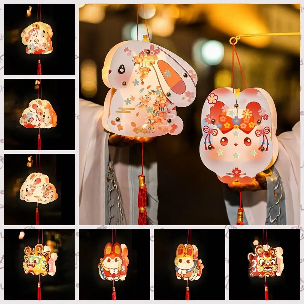 Chinese DIY Mid-Autumn Lantern Handmade Rabbit Bunny Shape Light-Up Bunny Lantern with LED Light Papper