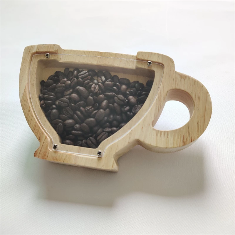 Creative Wooden Teacup Shape Piggy Bank Decoration Coffee Shop Coffee Bean Decoration Storage Tank Tip Jar Home Decor