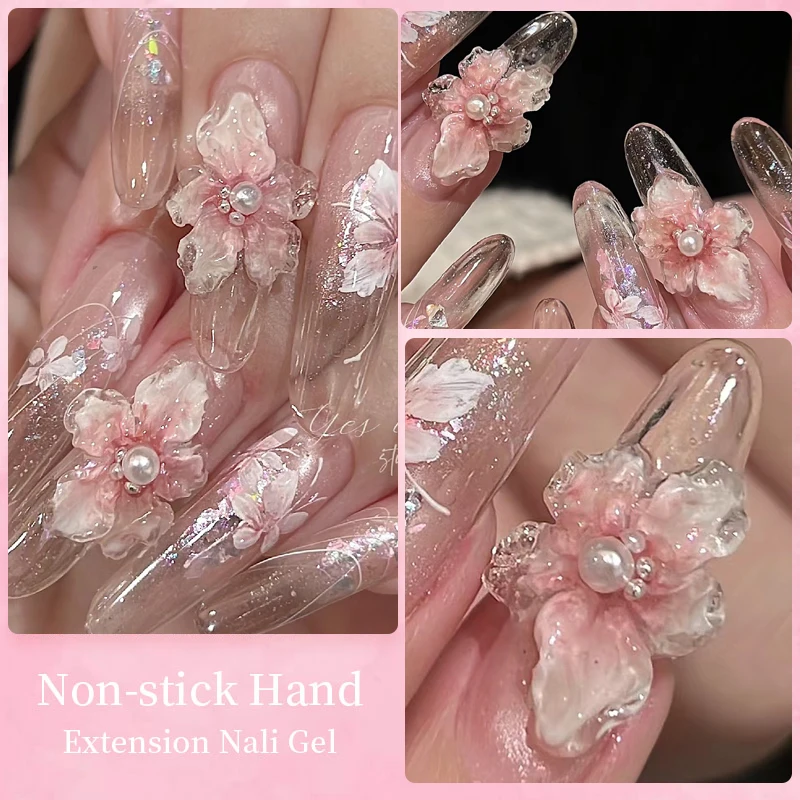 LILYCUTE 8ML Clear White Non Stick Hand Solid Extension Gel Nail Polish 3D Shaping Carving Flower Reinforcement Hard Gel Varnish