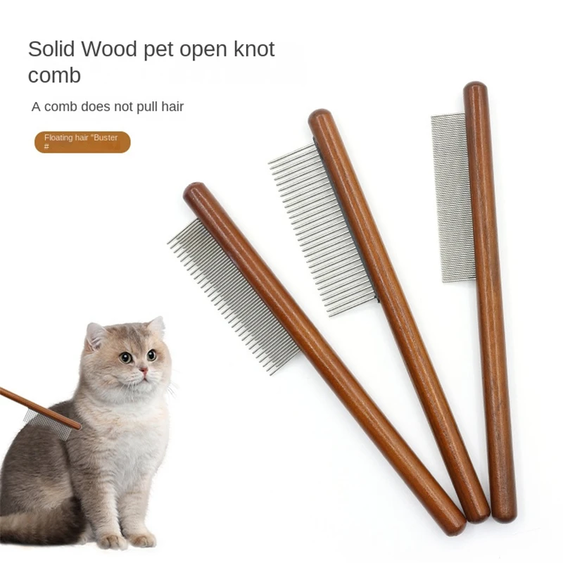 Cat Comb Stainless Steel Pet Hair Remover Wooden Handle Solid Cat Hair Comb Pet Grooming Cleaning Tool Fleas Ticks Removal Tools