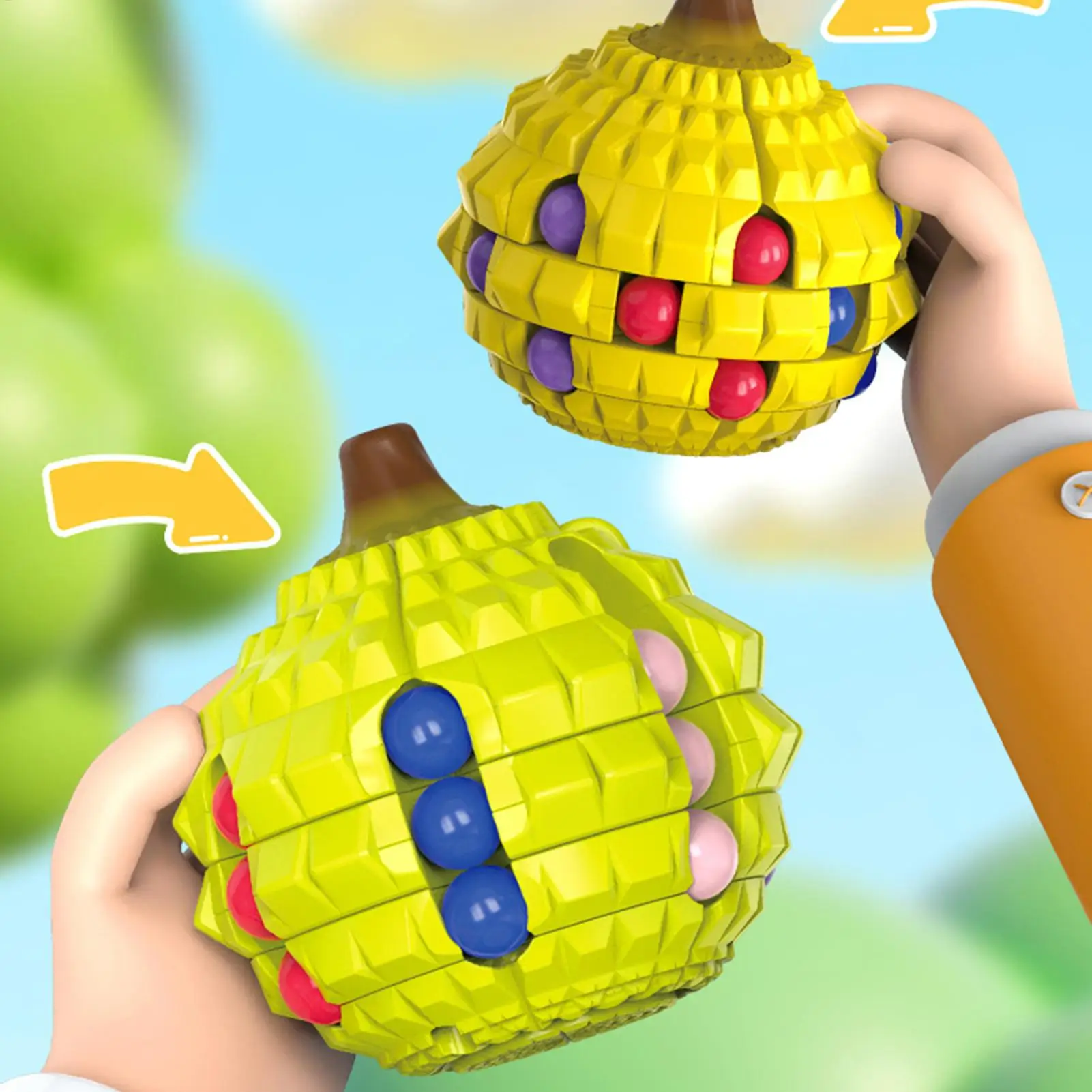 Fidget Toys Cube Durian Shape Rotating Bean Cube Puzzle Entertainment Calming Gadget For Child Youth Men Women Family