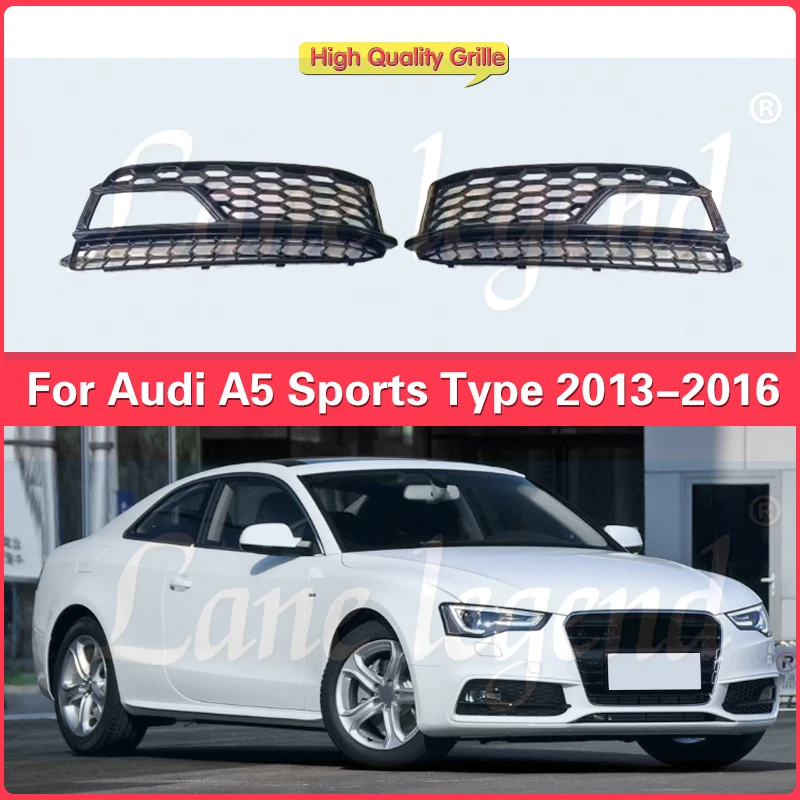 Fit For A5 Sports Type S5 2013-2016 Fog Light Frame Cover Fog Lamp Bezels Black Honeycomb Hole Panel with Trim Strip