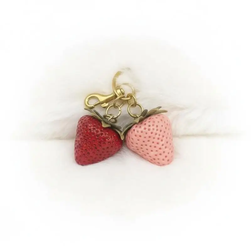 Mini Cartoon Strawberry Keychain Portable Cute Bag Charm Pendant Decor for Women Small Purse Backpack Daily Accessory Gift