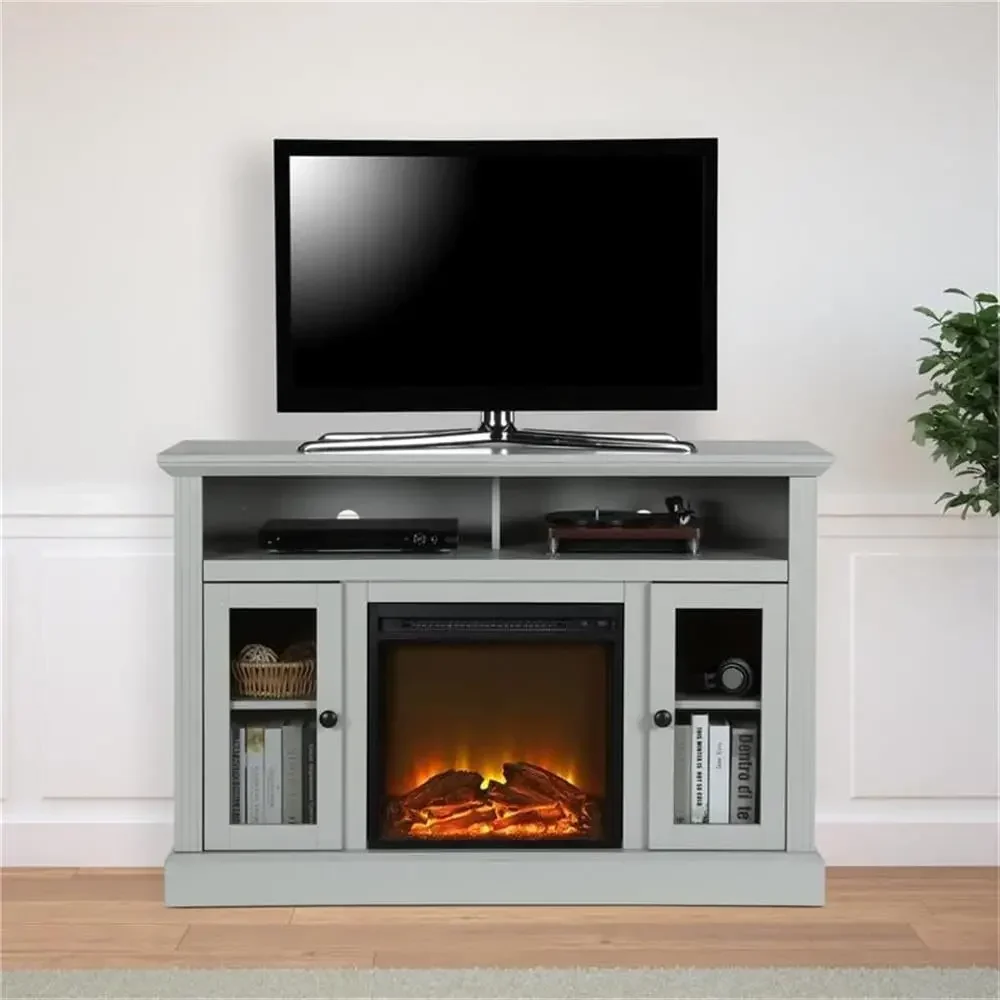 Chicago Fireplace TV Stand for TVs up to 50 Inch, Replaceable Electric Fireplace Insert Heater, Realistic Log and Flame Effect