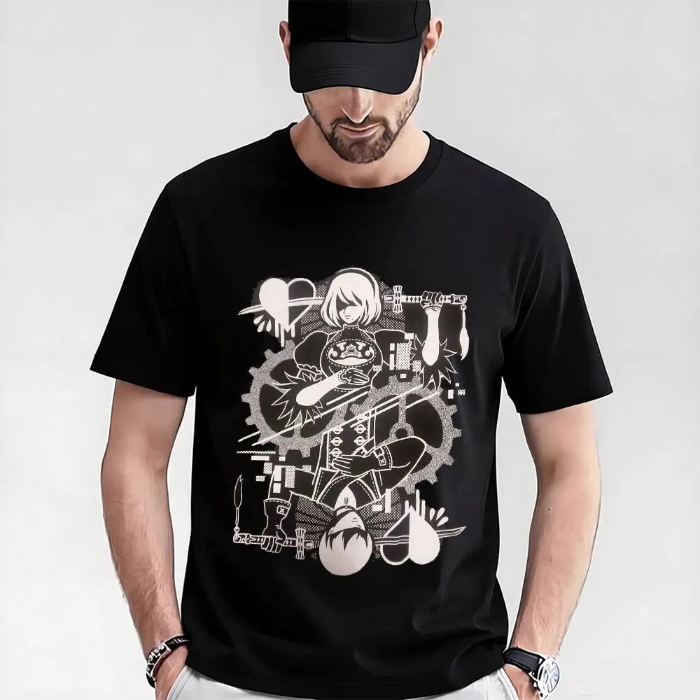 

022 Nier Automata 2B YoRHa Anime Gift t shirt Kawaii Waifu graphic tee Cyber Punk Y2K Clothes 100% cotton Large size Tops S-6XL