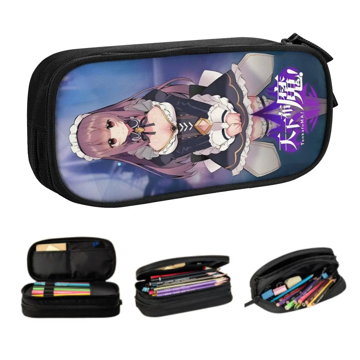 Estuche de lápices personalizado Kawaii Japan Comic Tenkafuma Game para niño y niña, bolsa de lápices de Anime de gran capacidad, suministros escolares