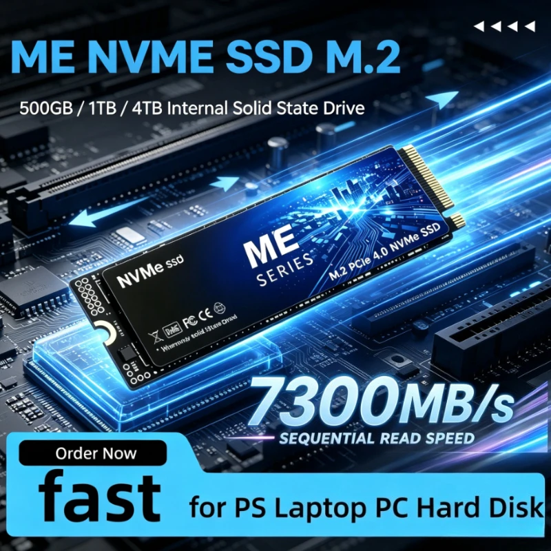 ME 500GB-4TB SSD M.2 NVMe Internal Solid State Drive High Speed 7300MB/s PCIe 4.0 Gaming Drive Works for PS Laptop PC Hard Disk
