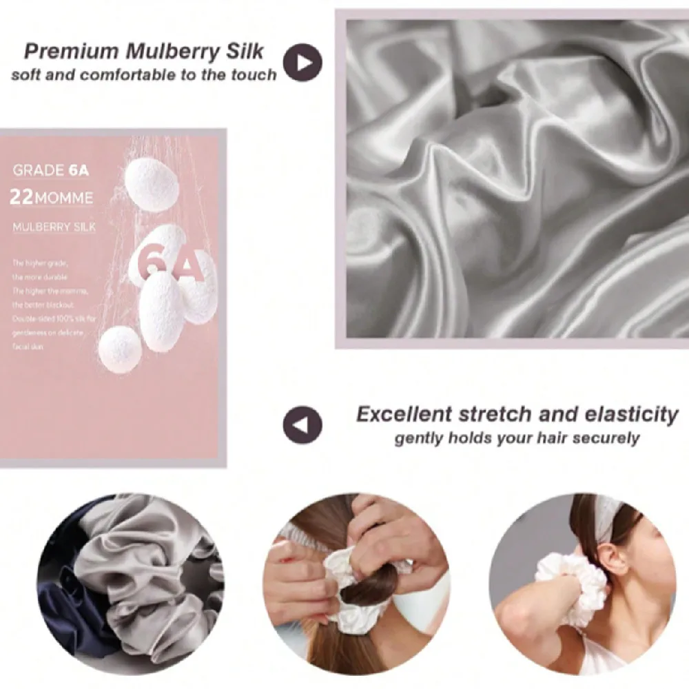 100%  Silk Hair Scrunchie Handmade Pure MulberryHairbands Women Girl Hair Accessories Pure Color Natural HairTies Box