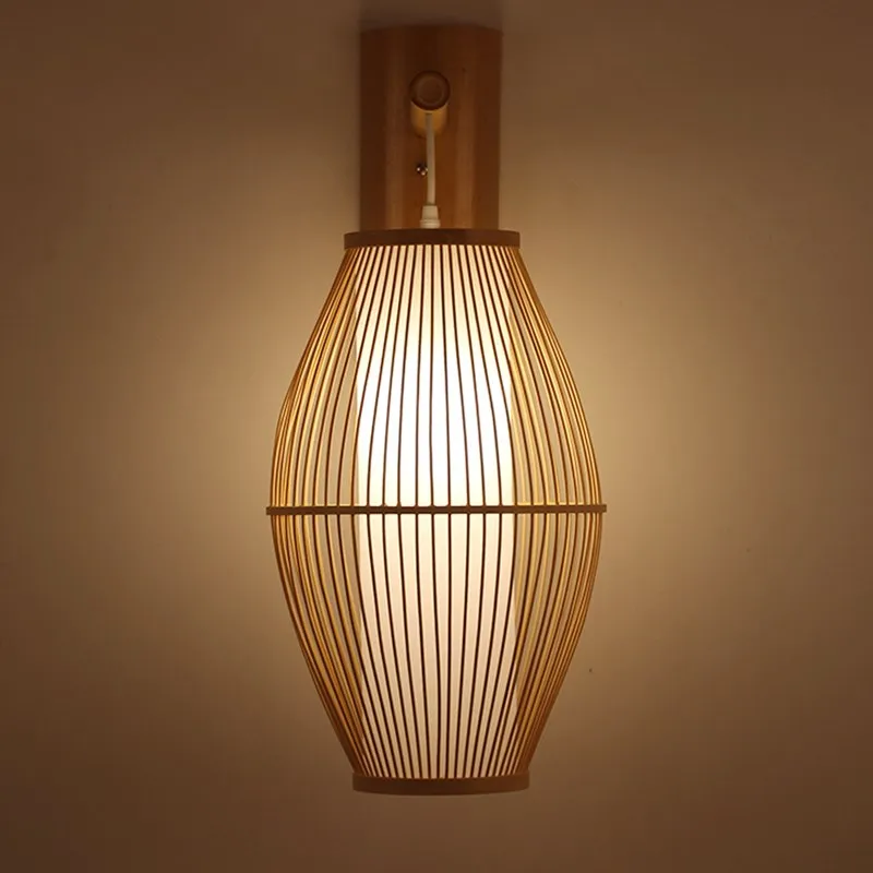 Japanese wall lights Living room Bedroom Kitchen Tea wood bedside lamp Bamboo Wicker Rattan Lantern Lampshade oriental wall lamp