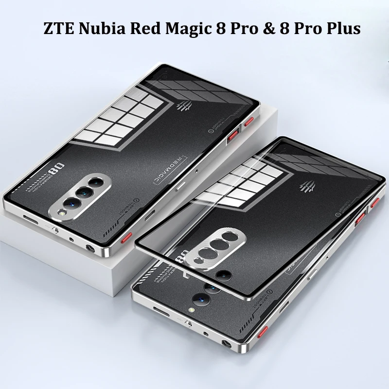 ZTE Nubia Red Magic 8 Pro NX729J Case Metal Bumper Tempered Glass Back Cover for Redmagic 8 Pro with Metal Camera Lens Protector