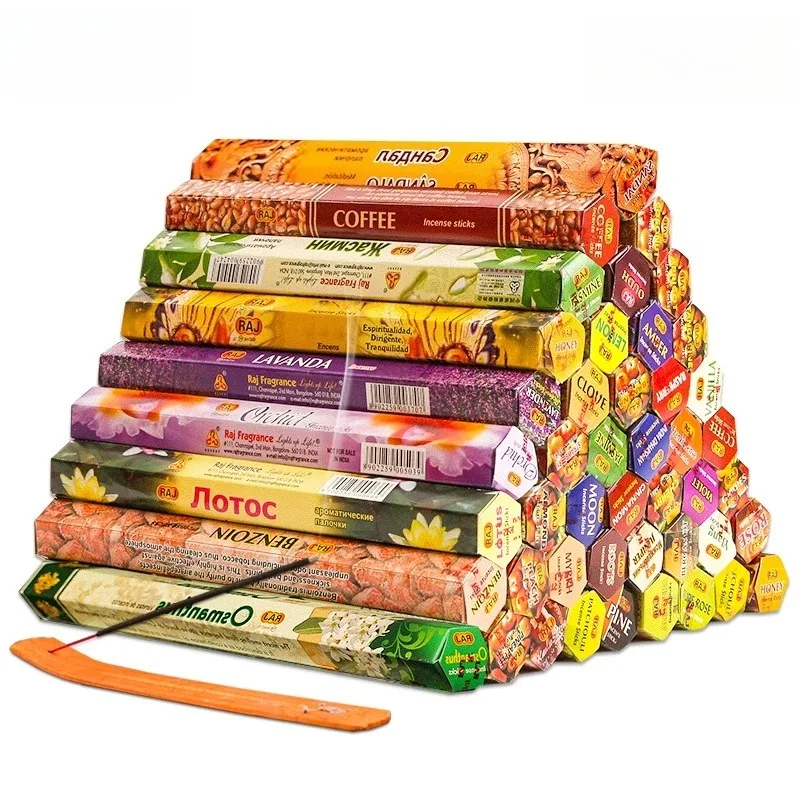 9 Boxes RAJ Mixed Indian Incense Sticks with Incense Plate Random Multi Flavor India Incense Indoor Home Fragrance Aroma Supply