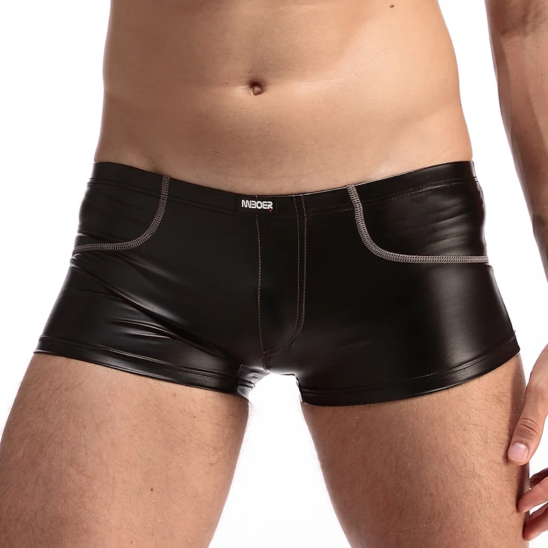 2pcs/1pcs Men Leather Boxers Shorts U Convex Pouch Panties Bikini Underwear Comfortable Soft Trunks Sexy Boxers