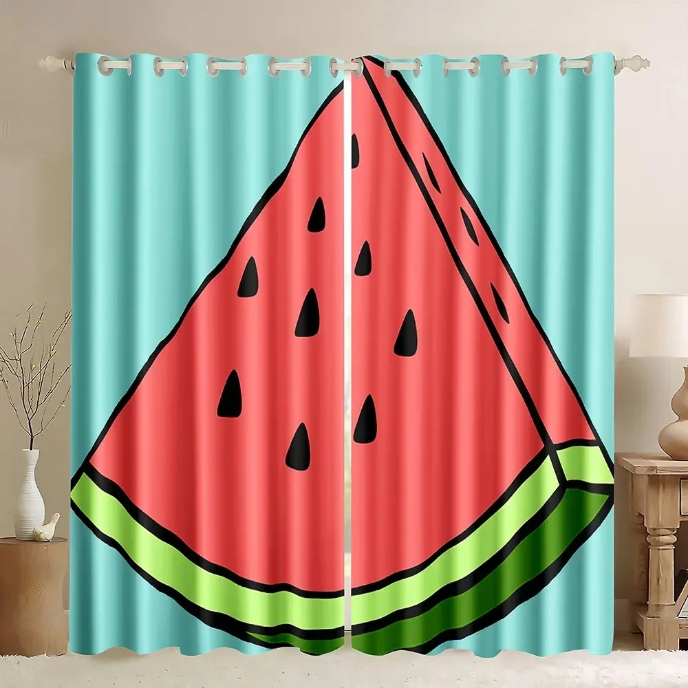 Fruit Window Blackout Curtain Cartoon Hand Painted Fruit Summer Season Tropical Organic Yummy Design Curtain Watermelon Avocado
