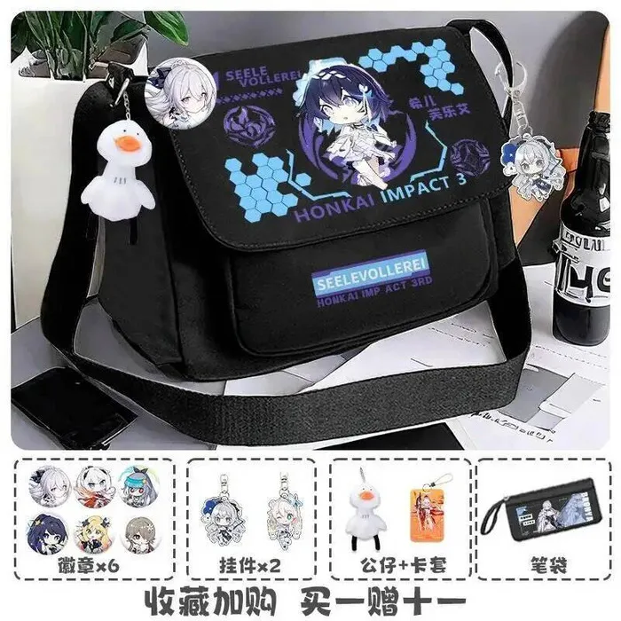 Game Honkai Impact 3 Cosplay Kiana Raiden Mei Elysia Mobius Yae Sakura Nylon Cloth Cartoon Campus Student Messenger Bag Anime Ga