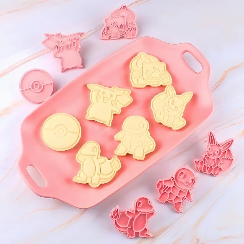 6Pcs/8Pcs Pockect Elf Cookie Mould 3D Cartoon Anime Figure Charmander Squirtle Bulbasaur Diy Baking Mold Party Accessors