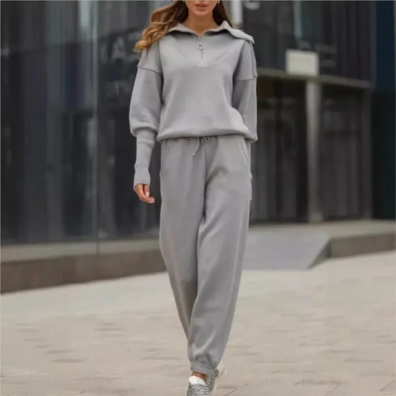 

Solid Color Half Zip Hoodie+drawstring Pants Set Fashion Women's Autumn Winter Casual Two-piece Set Conjuntos De Pantalones
