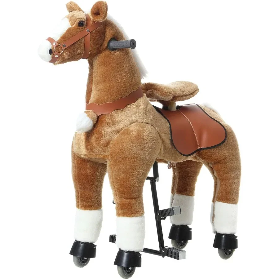 Ride on Horse Toys Riding Horse Toys Ride on Toys for 614 Years Old Premium Plush Animals Toys Walking Horse with Wheels Brown