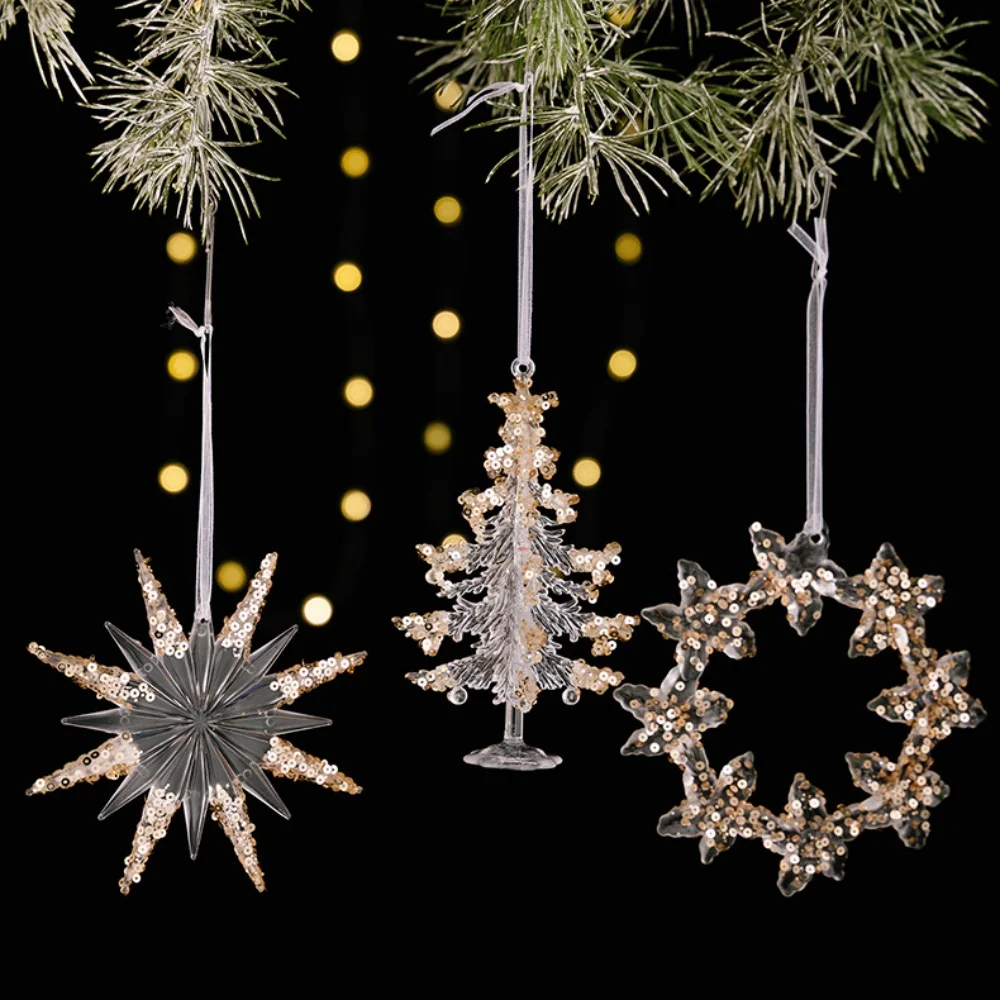 Acrylic Ice Crystal Christmas Tree Pendant Transparent Angel Elk Bells Xmas Tree Hanging for Noel Home Decora 2025 NewYear Party - Image 2