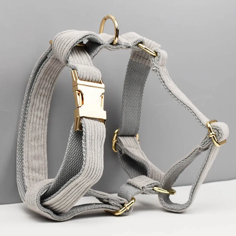 Light Grey Corduroy Dog Collar And Leash Set For Dogs Custom Engraved Nameplate Pet Supplies Dog Leash Corduroy06