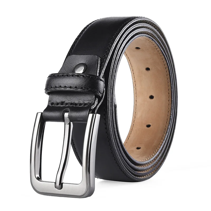 AAA149 High Quality 125cm Business Men Belt Wholesale First Layer Cowhide Leather Simple Pin Buckle Seven Plating Black  Luxury