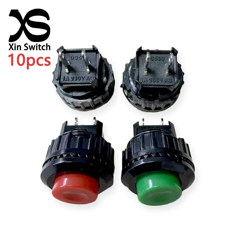 10PCS DS-500 Red/Green Circular Button Switch 14mm Hole Fixed Bottom Mounted Without Lock Reset 1A 250VAC Power Push Switch