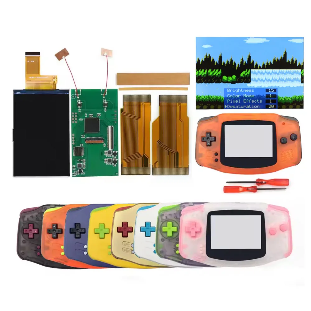 

Hispeedido GBA 3,0 дюйма V5 IPS Комплекты для замены ЖК-экрана Высокая яркость Подсветка с экранным меню для корпуса Nintend Shells