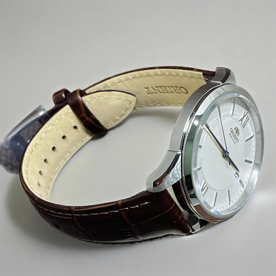 ساعة أورينت ساعة ميكانيكية أوتوماتيكية بالكامل للرجال مقاومة للماء وحافظة شفافة للعمل وساعة يد خلفية