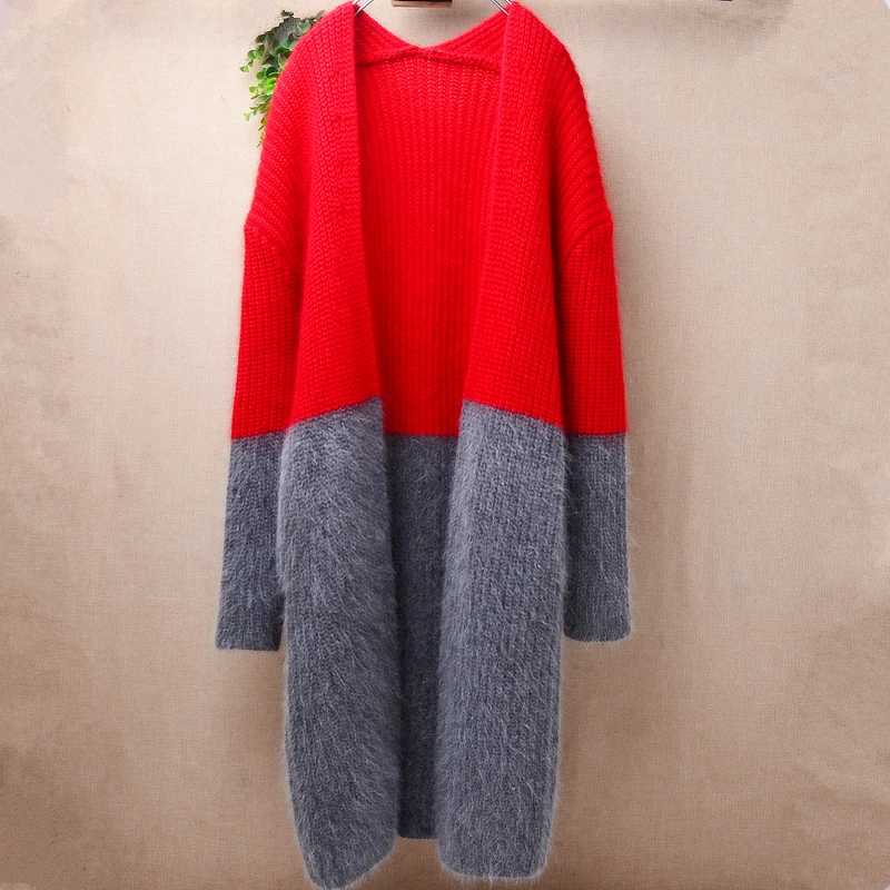 

Ladies Women Autumn Winter Clothing Fashion Colored Hairy Angora Rabbit Hair Knitted Long Sleeves Slim Cardigans Sweater Jacket