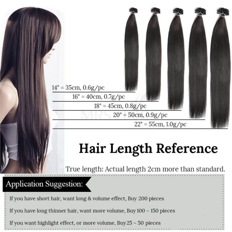 MRSHAIR Premium Quality U Tip Hair Extensions Cuticle Remy Human Hair Hot Fusion Hair PreBonded Keratin Capsules 50pcs 12-24inch