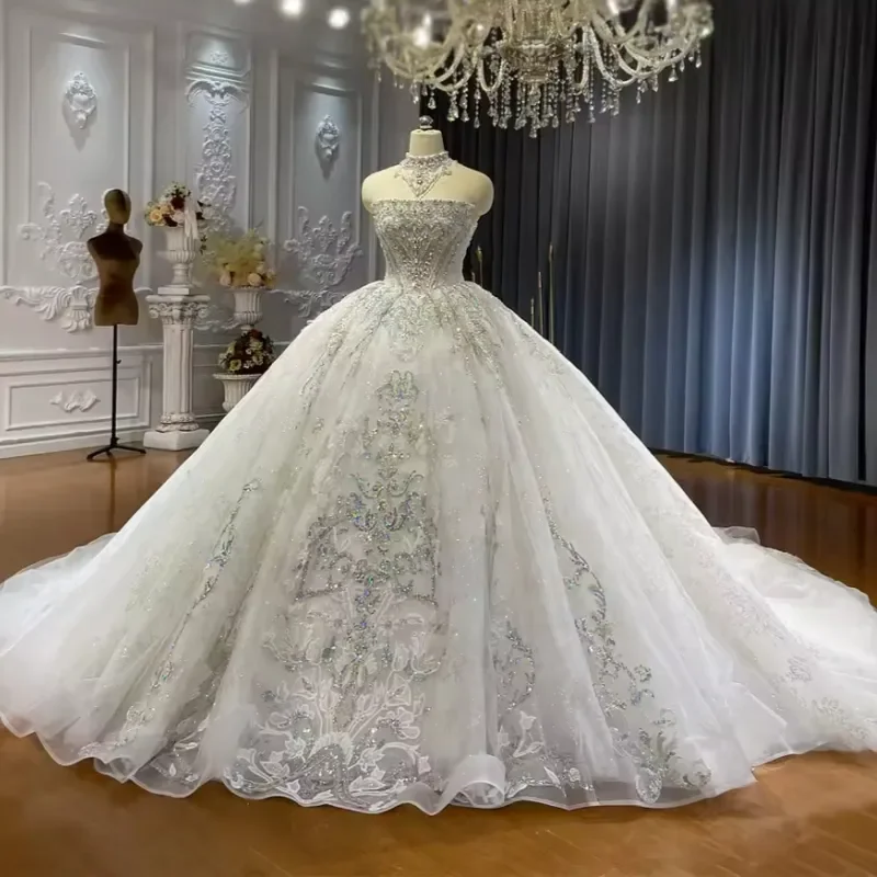 

Блестящие свадебные платья с открытыми плечами по индивидуальному заказу, 3D цветы, аппликация, кружево, бисер, кристаллы и блестки, винтажное свадебное платье принцессы