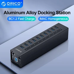 ORICO Aluminium 10 Port USB3.0 Splitter 12V 3A Netzteil Ladegerät Datenübertragung USB 3.0 Hub für PC Laptop MacBook Mobiltelefon