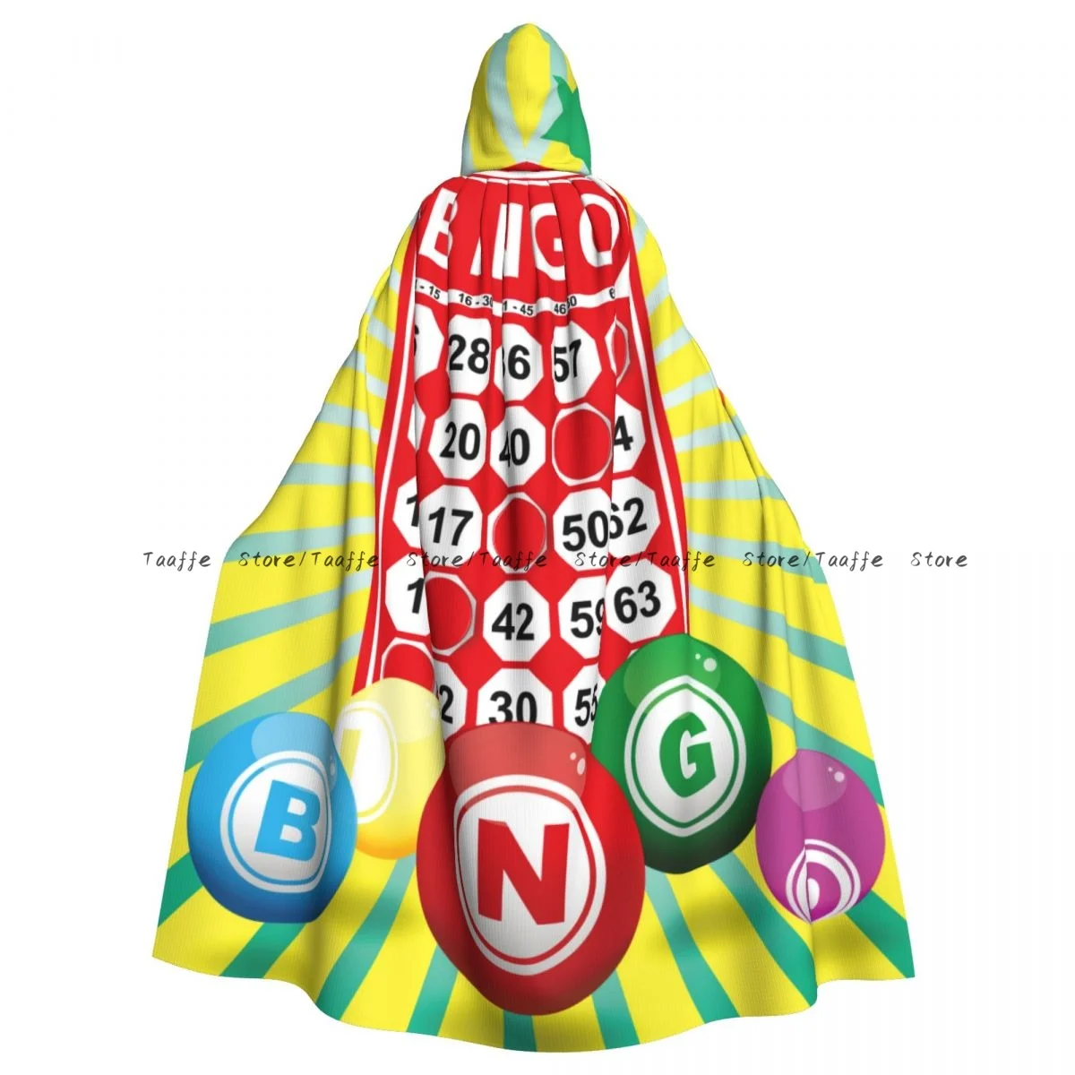 Bingo Card And Ball Witch Cloak Hooded Cosplay Costume Halloween Adult Long Party Cape