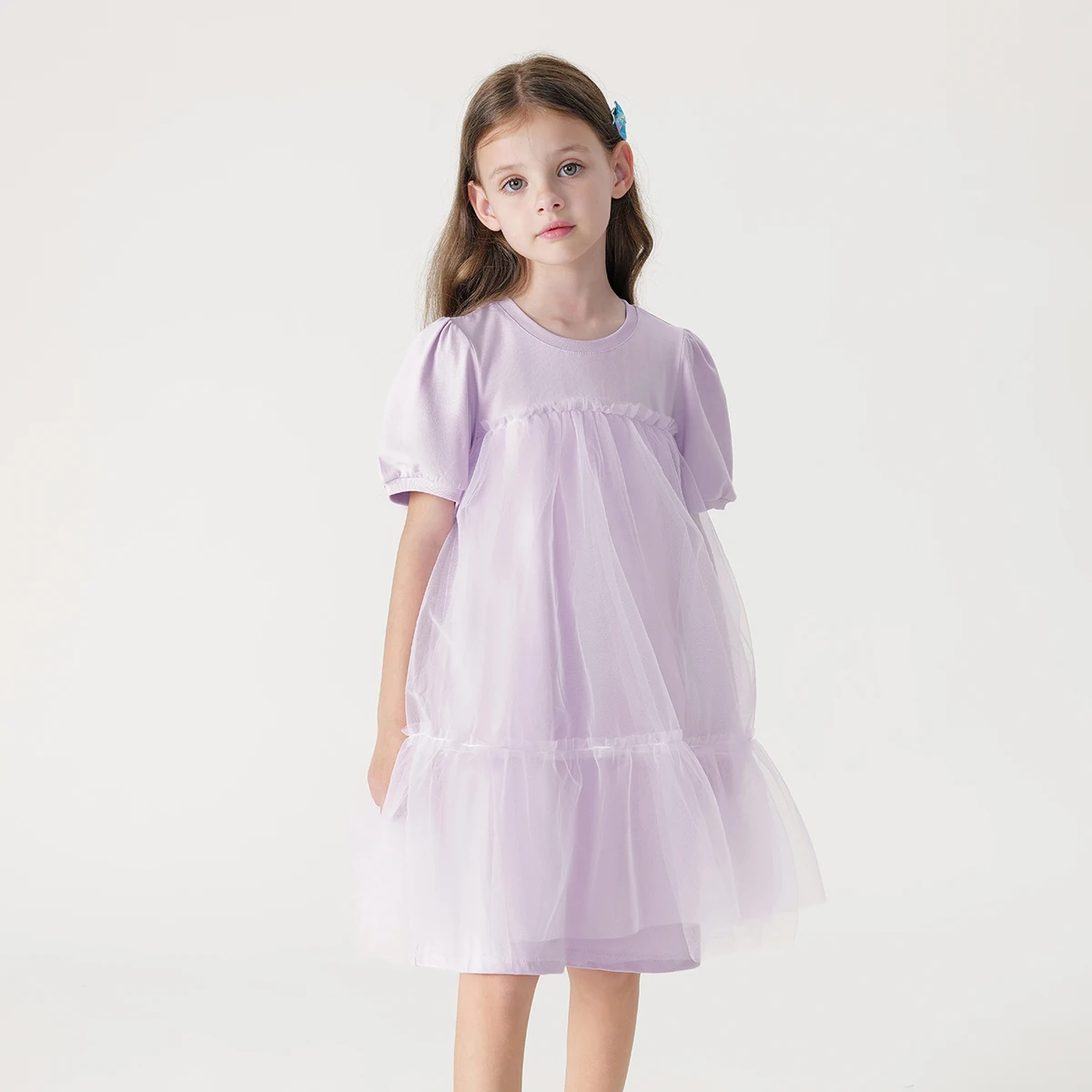 

MARC&JANIE Girls Bubble Sleeve Tulle Dress for Summer French Series 240831