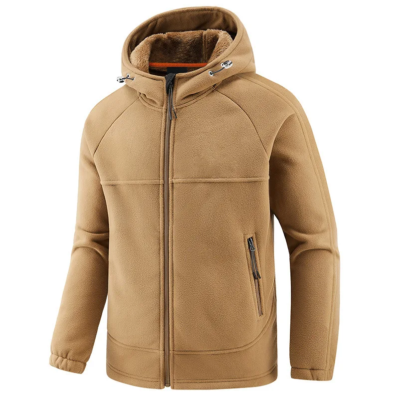 

New Autumn and Winter Outdoor Fleece Jacket Men's Lamb Fleece Jacket Fleece Thickened Cardigan Hooded Sweater