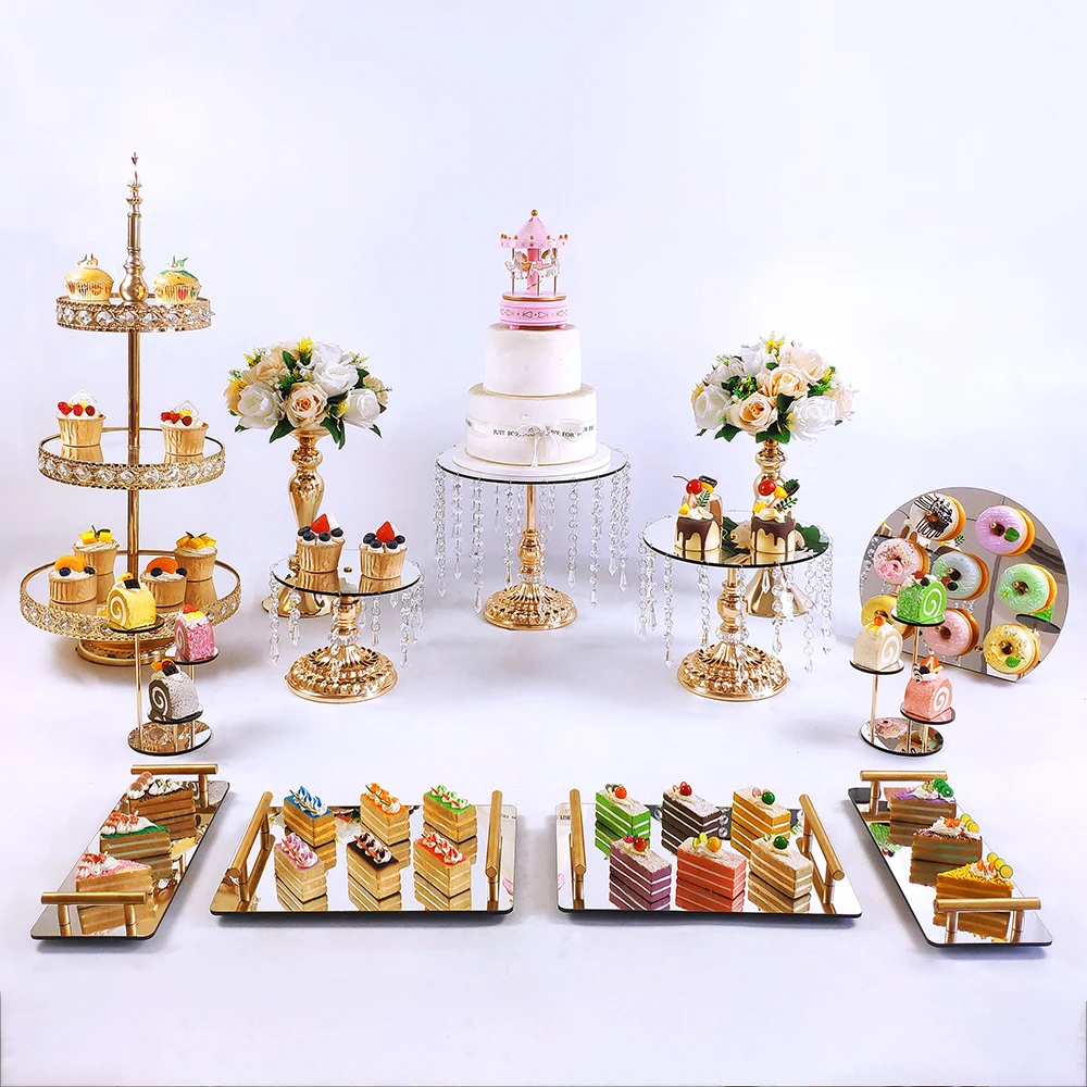 Gold  6- 13pcs  acrylic Metal crystal Cake Stand Set Display Wedding Birthday Party Dessert  Cupcake Plate Rack