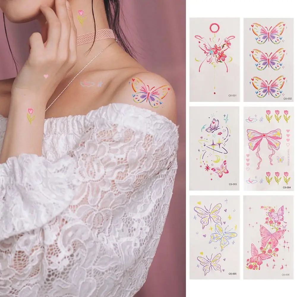 Tatuaje temporal dulce Kawaii pegatinas mariposa rosa arte corporal pegatina nube INS maquillaje tatuaje calcomanías mujeres