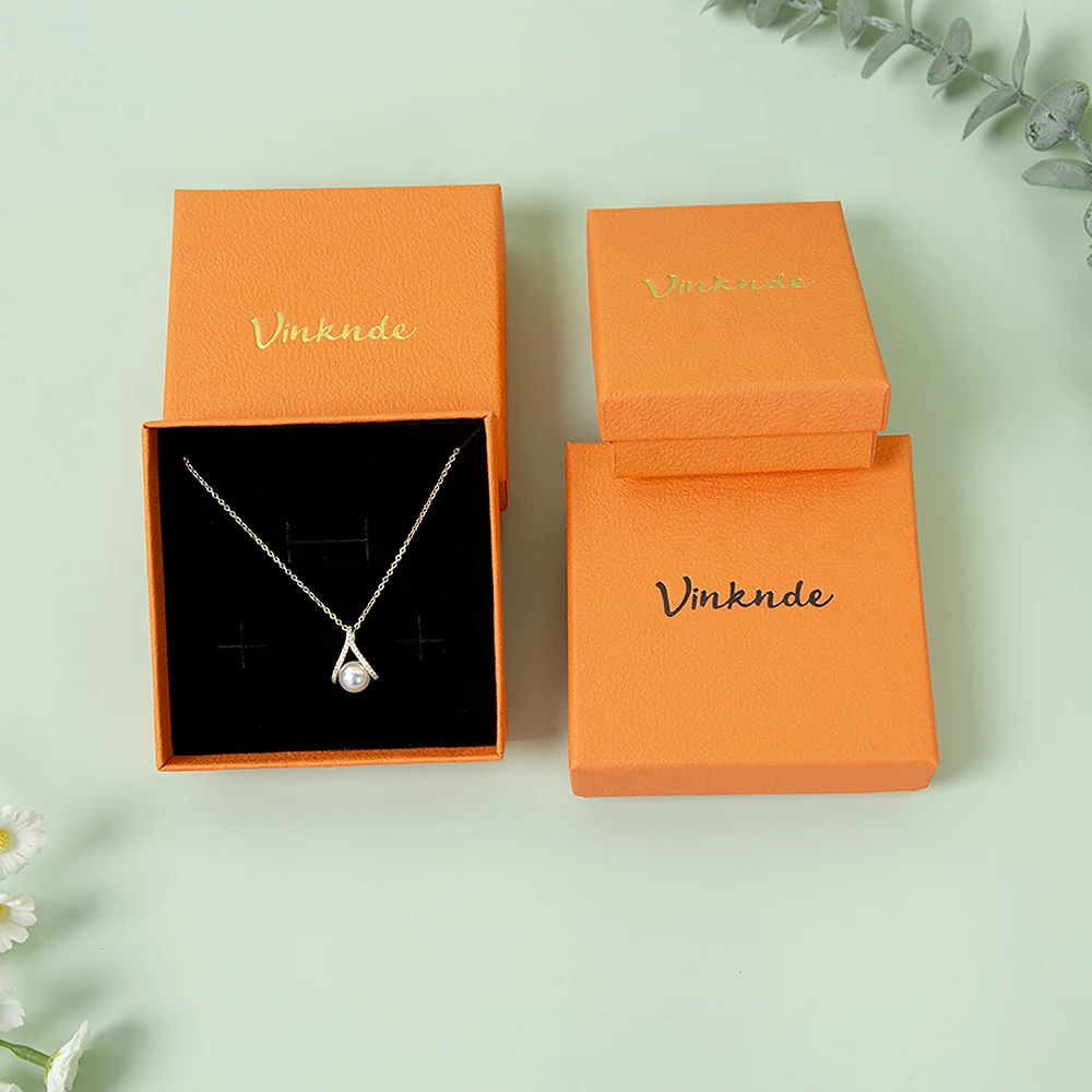 صندوق مجوهرات فاخر مخصص للسفر منظم هدايا تخزين الورق المزخرف باللون البرتقالي مع شعار أقراط مطبوعة وخواتم للمجوهرات #5