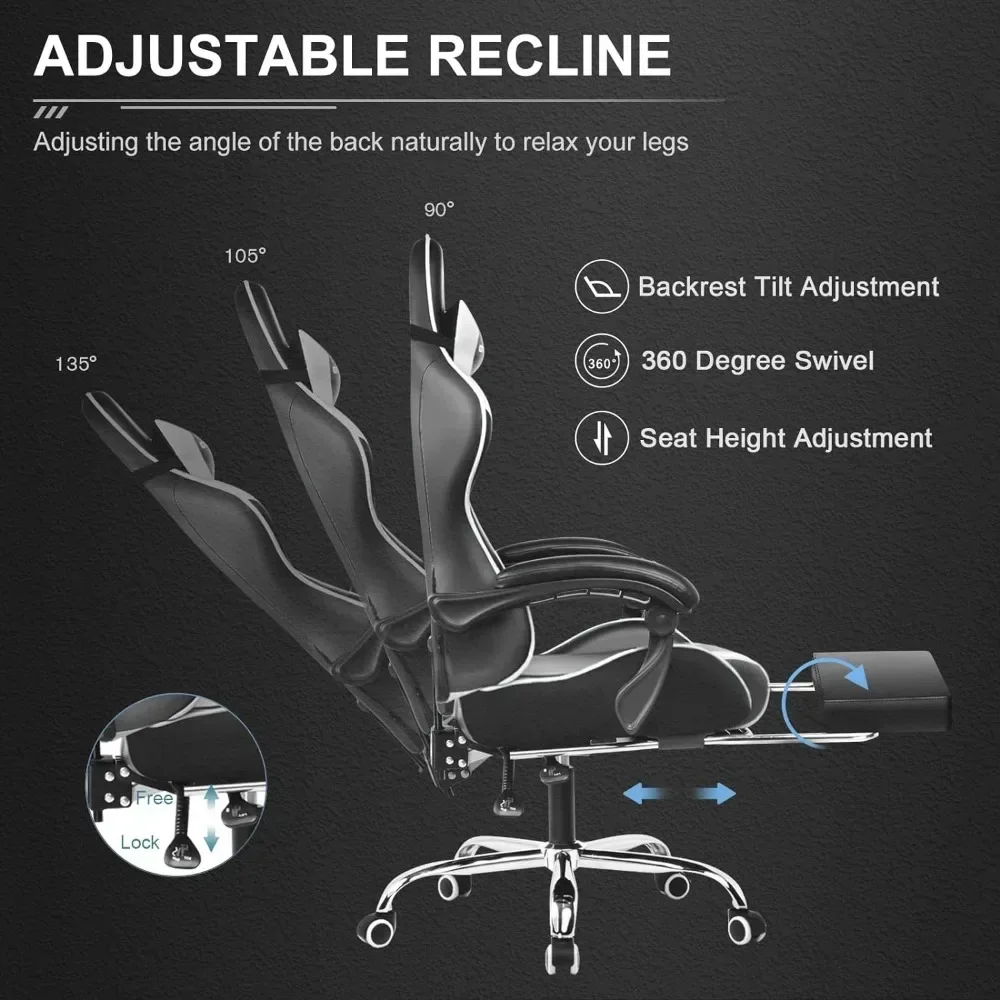 Gaming Chair, Computer Chair with Footrest and Lumbar Support, Height Adjustable Game Chair with 360°-Swivel Seat and Headrest image 4
